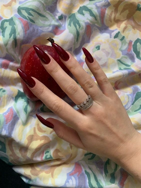 burgundy-red-nails-long-nails